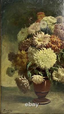 Antique Oil Painting 1900s, Floral Bouquet Still Life, Framed, Hand Made
