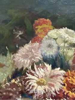 Antique Oil Painting 1900s, Floral Bouquet Still Life, Framed, Hand Made