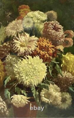 Antique Oil Painting 1900s, Floral Bouquet Still Life, Framed, Hand Made