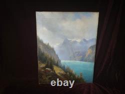 Antique Oil Painting, Barbizon School, Welti, Swiss Alps, Mountain, 19th Century