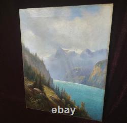 Antique Oil Painting, Barbizon School, Welti, Swiss Alps, Mountain, 19th Century