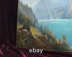 Antique Oil Painting, Barbizon School, Welti, Swiss Alps, Mountain, 19th Century