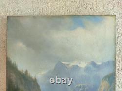 Antique Oil Painting, Barbizon School, Welti, Swiss Alps, Mountain, 19th Century