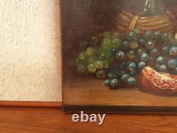 Antique Oil Painting, French School, Still Life with Fruit and Grapes, 19th Century