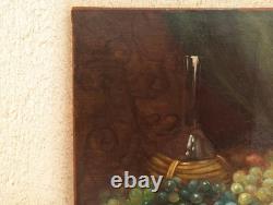 Antique Oil Painting, French School, Still Life with Fruit and Grapes, 19th Century