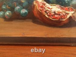 Antique Oil Painting, French School, Still Life with Fruit and Grapes, 19th Century