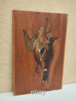Antique Oil Painting on Solid Wood Panel Hunting 55 x 36.5 cm