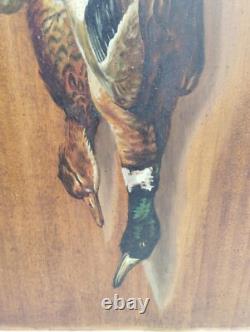 Antique Oil Painting on Solid Wood Panel Hunting 55 x 36.5 cm