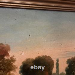 Antique Oil on Canvas 19th Century Fishing Scene with Gilded Wood Frame Decoration