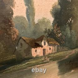 Antique Oil on Canvas 19th Century Fishing Scene with Gilded Wood Frame Decoration