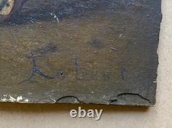 Antique Oil on Wood 19th Century Signed Robert Aurele Mandolin Player