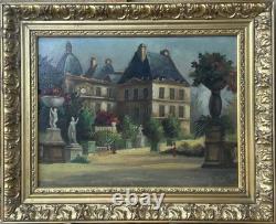 Antique Original 19th Century Oil Painting, Garden Park Chateau, Signed, Framed