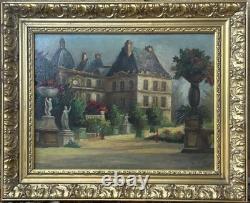 Antique Original 19th Century Oil Painting, Garden Park Chateau, Signed, Framed