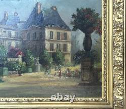 Antique Original 19th Century Oil Painting, Garden Park Chateau, Signed, Framed