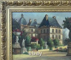 Antique Original 19th Century Oil Painting, Garden Park Chateau, Signed, Framed