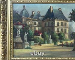 Antique Original 19th Century Oil Painting, Garden Park Chateau, Signed, Framed
