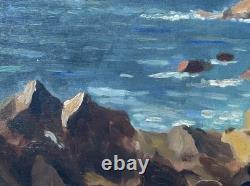 Antique Original Oil Painting, Marine, Boat, Reefs, Stones, Seascape, Framed
