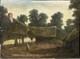 Antique Original Oil Painting Village Scene Landscape, Realism, Barbizon School