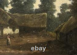 Antique Original Oil Painting Village Scene Landscape, Realism, Barbizon School