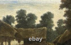 Antique Original Oil Painting Village Scene Landscape, Realism, Barbizon School