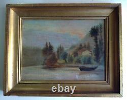 Antique Painting 19th Barbizon Taste Trouillebert Landscape By The Boat Oil / Wood