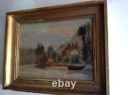 Antique Painting 19th Barbizon Taste Trouillebert Landscape By The Boat Oil / Wood