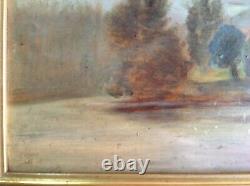 Antique Painting 19th Barbizon Taste Trouillebert Landscape By The Boat Oil / Wood