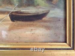 Antique Painting 19th Barbizon Taste Trouillebert Landscape By The Boat Oil / Wood