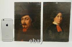 Antique Painting Bisson, Oil Panel Portraits Xix, French Paint, French Painting