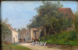 Antique Painting By Albert-françois Fleury 1848-1925. The Entrance To The Village