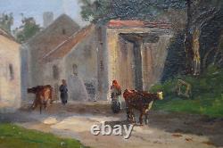 Antique Painting By Albert-françois Fleury 1848-1925. The Entrance To The Village