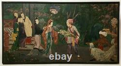 Antique Painting, Large Format, Animated Asian Scene, Early 20th