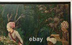 Antique Painting, Large Format, Animated Asian Scene, Early 20th