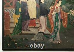 Antique Painting, Large Format, Animated Asian Scene, Early 20th