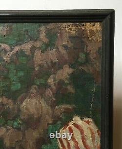 Antique Painting, Large Format, Animated Asian Scene, Early 20th