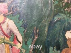 Antique Painting, Large Format, Animated Asian Scene, Early 20th