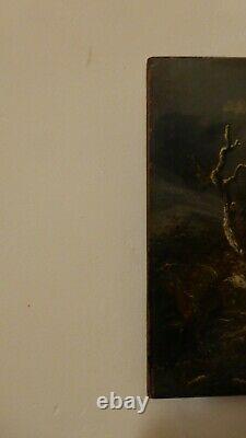 Antique Painting On Wooden Panel Oil XIX Even Or End XVIII Even