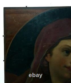 Antique Painting, Portrait Of A Woman In Medallion On Mahogany Panel, 19th