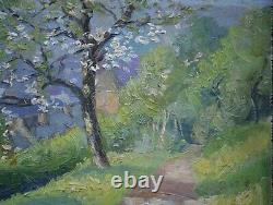 Antique Painting, School Impressionist Early 20th. Fruit Trees In Bloom