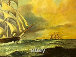 Antique Painting Signed Representing A Marine Scene With Its Golden Frame