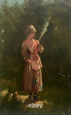 Antique Painting, Threader, Oil On Panel, Painting, Late 19th Century