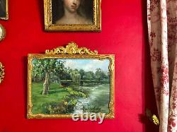 Antique Signed English Painting, Lakescape With Its Pediment Frame