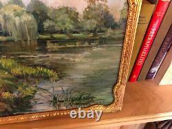 Antique Signed English Painting, Lakescape With Its Pediment Frame