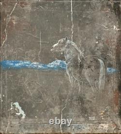 Antique painting, oil, mixed media, sculpture of a horse and rider signed Revest