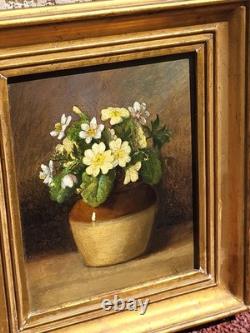 Antique painting signed. Bouquet of Flowers. Oil painting on wood panel.