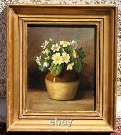 Antique painting signed. Bouquet of Flowers. Oil painting on wood panel.