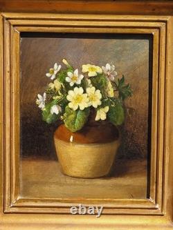 Antique painting signed. Bouquet of Flowers. Oil painting on wood panel.