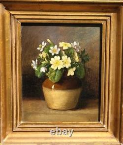 Antique painting signed. Bouquet of Flowers. Oil painting on wood panel.