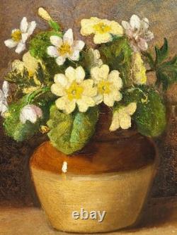 Antique painting signed. Bouquet of Flowers. Oil painting on wood panel.