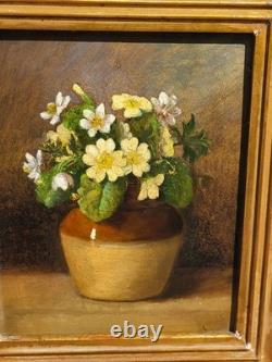 Antique painting signed. Bouquet of Flowers. Oil painting on wood panel.